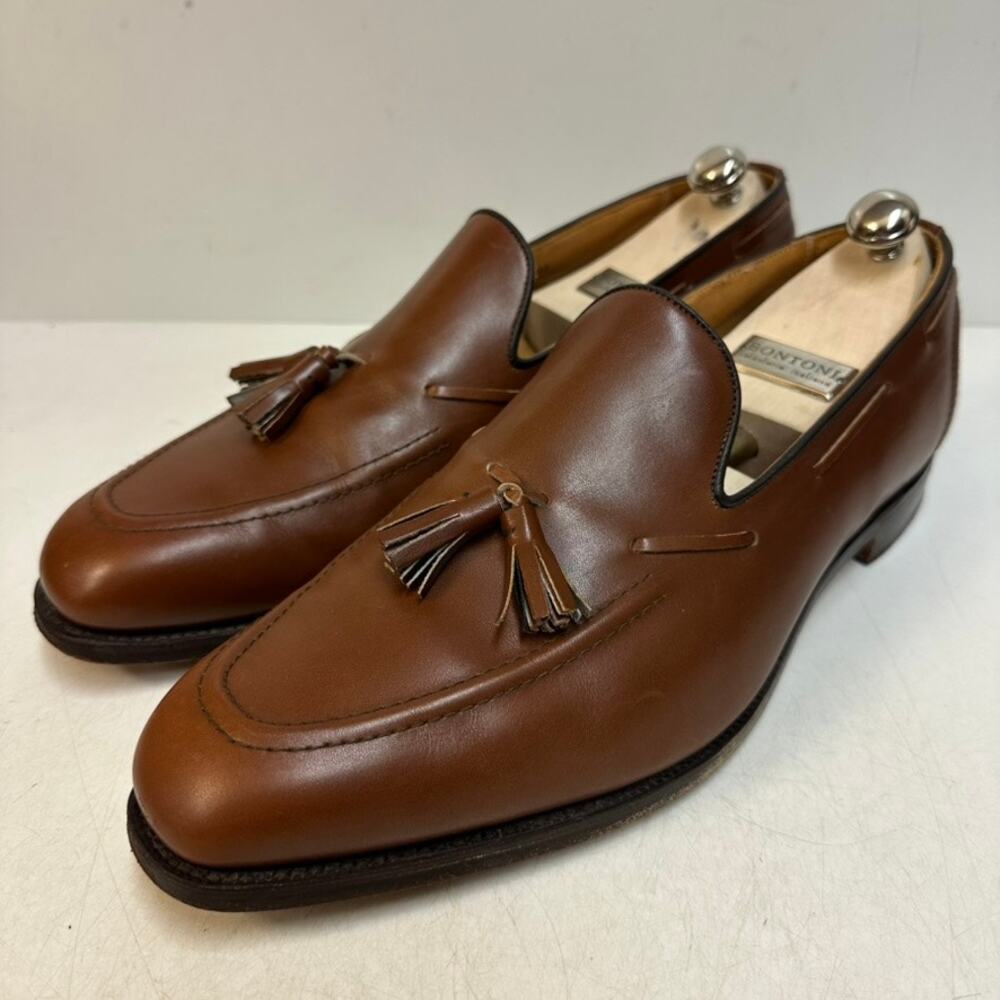EXCELLENT Tricker's Custom Elton Tassel Loafer Brown Box Calf RARE UK 12 US 13 D